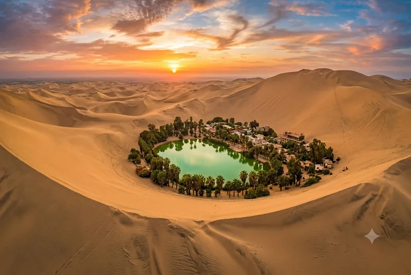 Huacachina oasis aerial view surrounded by dunes — Tour 7 alternative