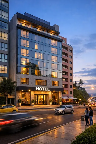 Safe hotel area in Miraflores Lima at dusk