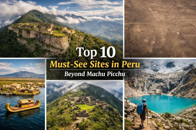 Panoramic view of Kuelap fortress and Choquequirao ruins in Peru