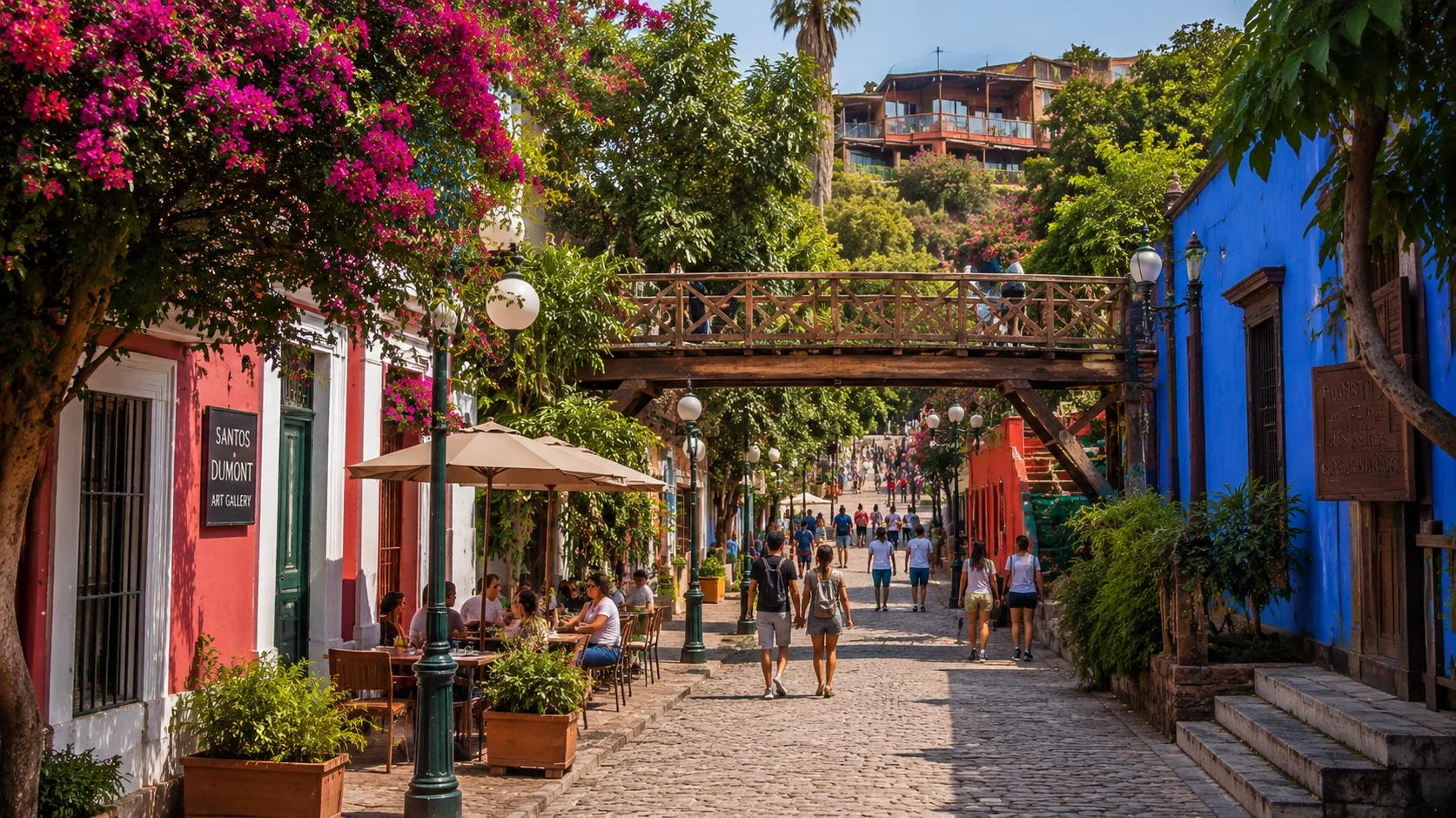 Colorful colonial houses and the Bridge of Sighs in Barranco, Lima