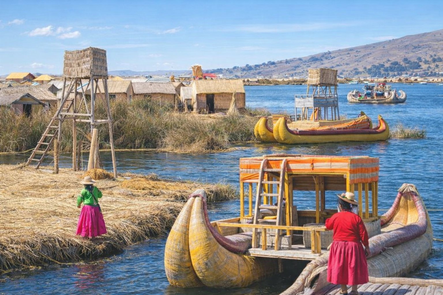 Floating reed islands of Lake Titicaca